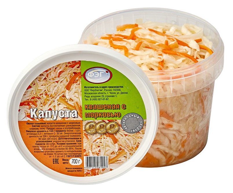 Капуста квашеная с морковью ГОСТ 700г ФЭГ