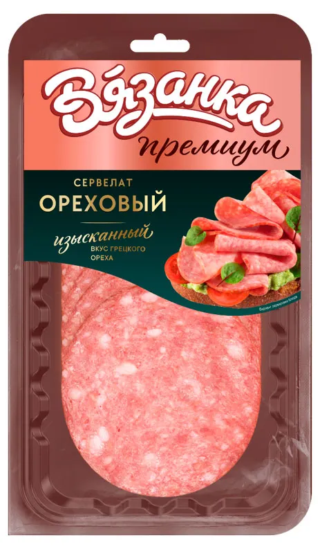 Нарезка Сервелат Ореховый в/к в/у 90г Вязанка