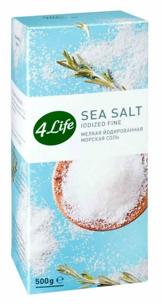 Соль Морская 4 Лайф 500г мелкая  йодированная
