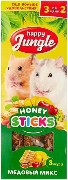 Корм Хэппи Джангл 90г для хомяков/палочки медовый микс
