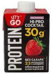 Коктейль молочный Летс Гоу б/лактозы 0% 500г протеин/клубника