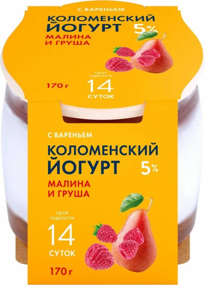 Йогурт Коломенский 5% 170г малина/груша БЗМЖ