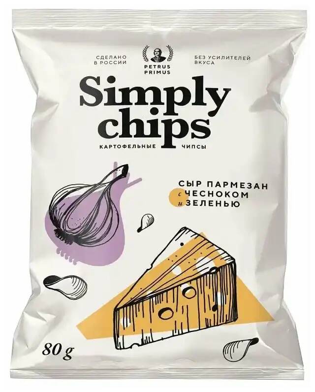 Чипсы Симпли Чипс 80г сыр/чеснок/зелень