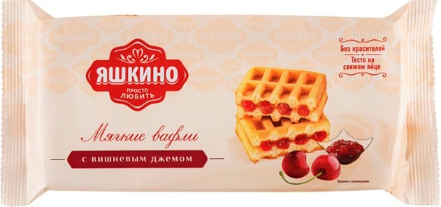 Вафли Яшкино 120г мягкие вишневый джем