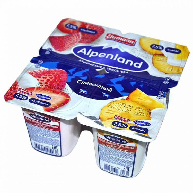 Йогуртный прод Альпенлэнд 7,5% 95г клубника/ананас