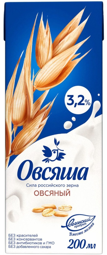 Напиток овсяный Овсяшка 3,2% 0,2л 