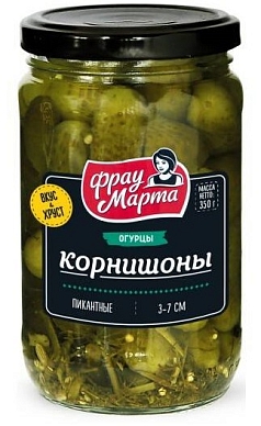 Огурцы маринованные Фрау Марта 350г корнишоны пикантные