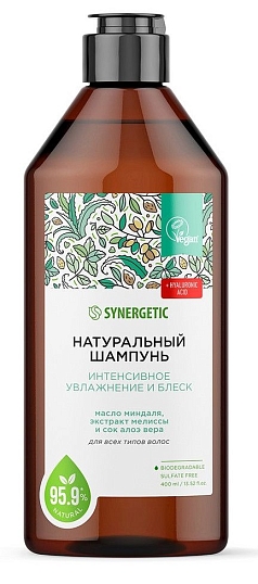 Шампунь для волос Синергетик 400мл бессульфат/увлажнение и блеск