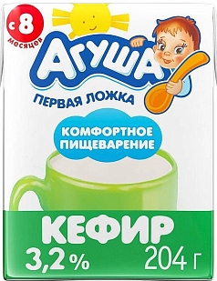 Кефир Агуша 3,2% 204г БЗМЖ