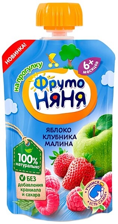Десерт ФрутоНяня 90г м/у яблоко/клубника/малина