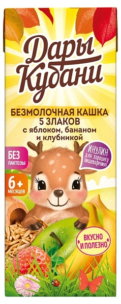 Кашка Дары Кубани 200мл безмолочная/5злаков/яблоко/банан/клубника