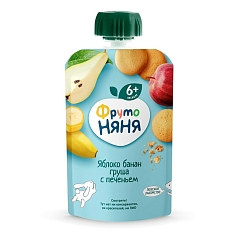 Пюре ФрутоНяня 90г м/у яблоко/банан/груша/печенье