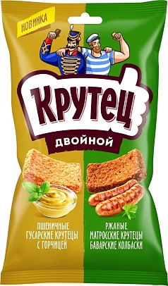 Гренки Двойной Крутец 100г горчица/колбаски