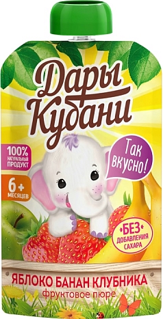 Пюре Дары Кубани 90г м/у яблоко/банан/клубника