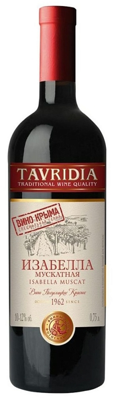Вино Тавридия Изабелла мускатная 0,75л 10-12% кр п/сл РОССИЯ