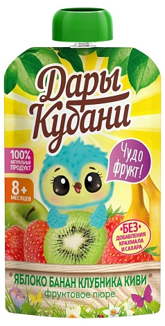 Пюре Дары Кубани 90г м/у яблоко/банан/клубника/киви