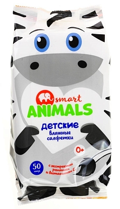 Салфетки влажные Анималс смарт 50шт детские