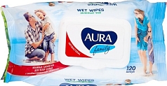 Салфетки влажные Аура Фэмили 120шт антибактериальные
