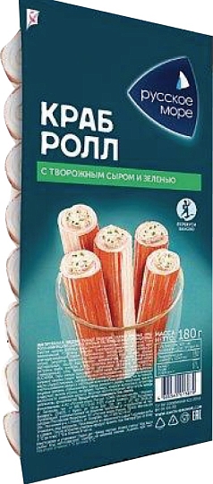 Крабовые палочки Русское море 180г творож сыр/зелень