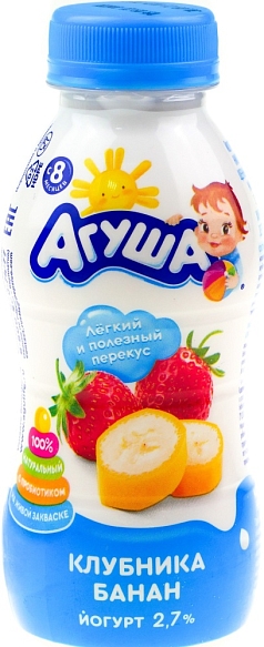 Йогурт Агуша питьевой  2,7% 200г клубн/банан БЗМЖ