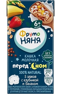 Кашка ФрутоНяня 200мл молоко/5 злаков/клубника/банан