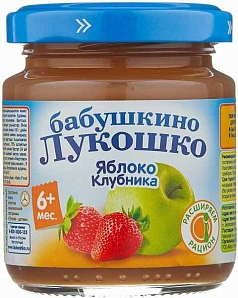 Пюре Бабушкино Лукошко 100г яблоко/клубника