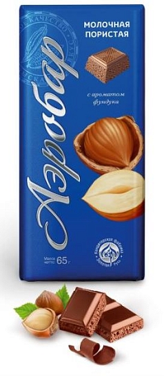 Шоколад Аэробар 65г пористый/молочный/фундук