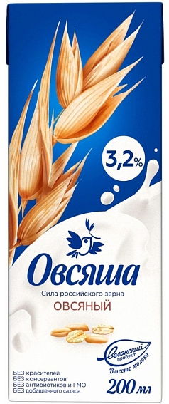 Напиток овсяный Овсяшка 3,2% 0,2л 