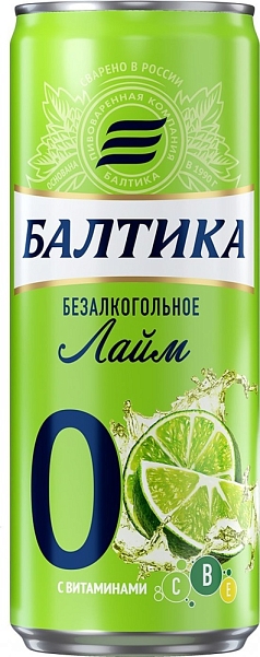 Пиво Балтика-0 0,33л б/а лайм ж/б