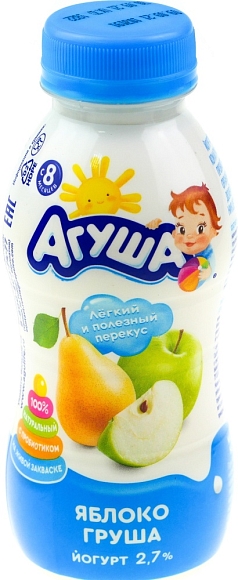 Йогурт Агуша питьевой 2,7% 200г ябл/груша БЗМЖ