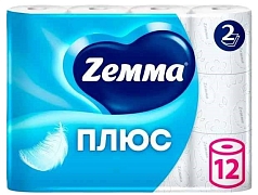 Туалетная бумага Земма Плюс 1/12шт белая