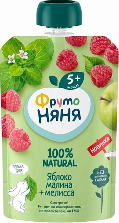Пюре ФрутоНяня 90г м/у яблоко/малина/мелисса