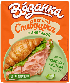 Нарезка Ветчина Сливушка с индейкой в/у 100г Вязанка
